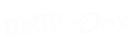 M&Ms and Dove chocolate logos in a green banner